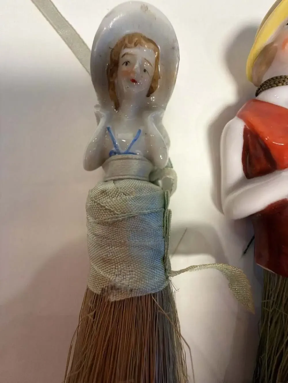 Vintage Porcelain Half Doll Vanity Whisk Broom Set